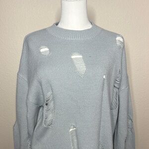 SHEIN Light Gray Distressed Sweater